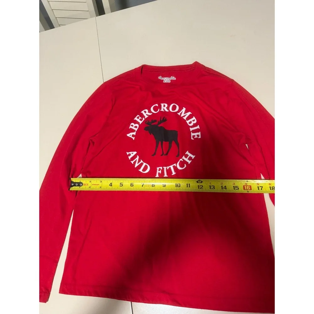Abercrombie Kids Red Long Sleeve Sleep Shirt Moose Logo Pajama Top Size 15/16